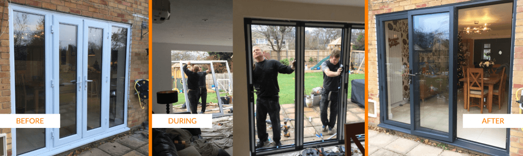 Grey Bi folding doors installation