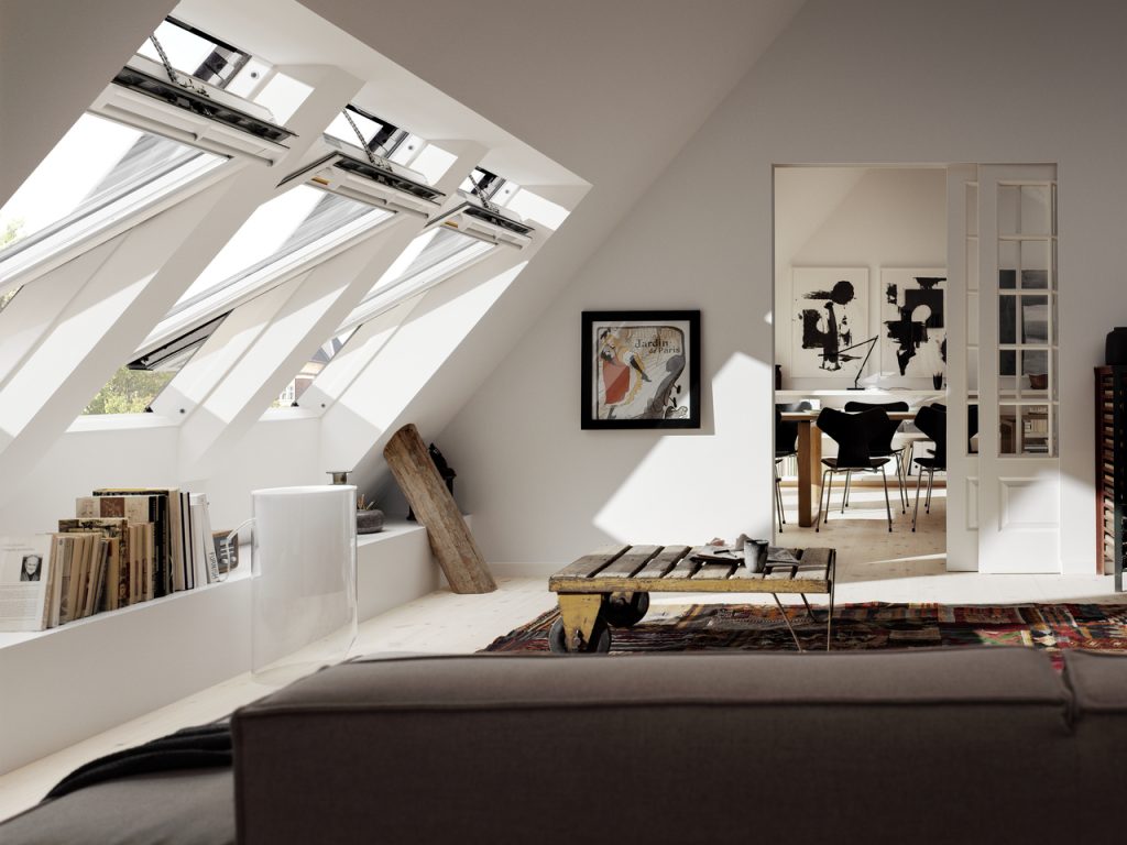 White VELUX windows open