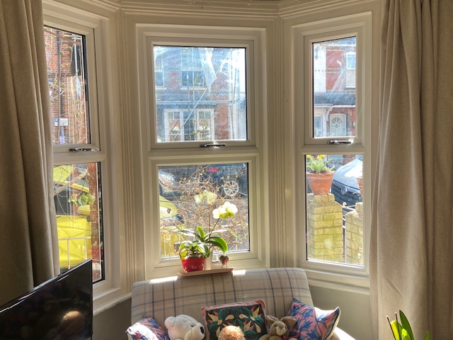 white bay window interior