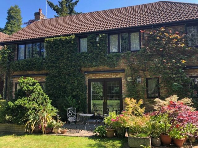 slimline leaded glass french doors in rosewood