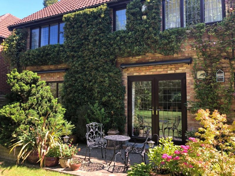 slimline leaded glass french doors in rosewood