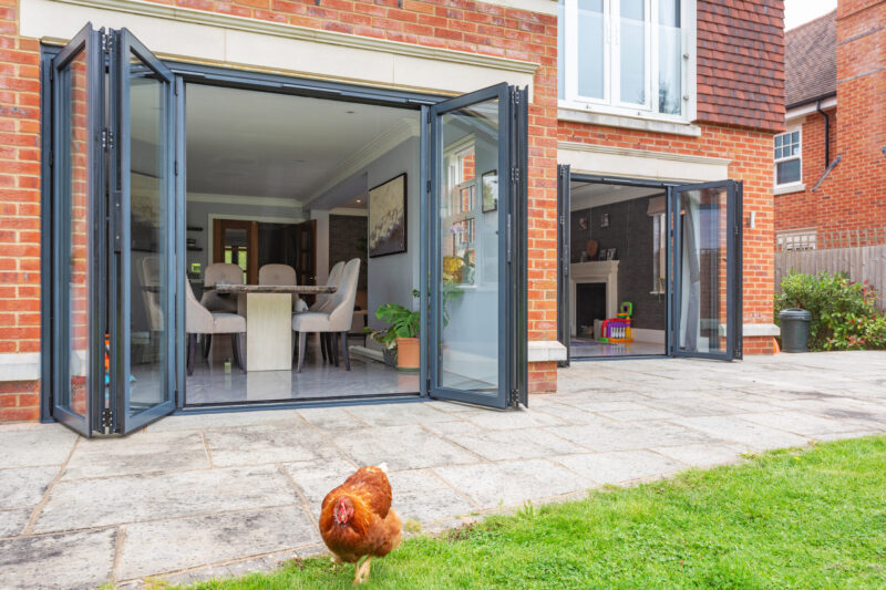 anthracite grey bifold doors back garden