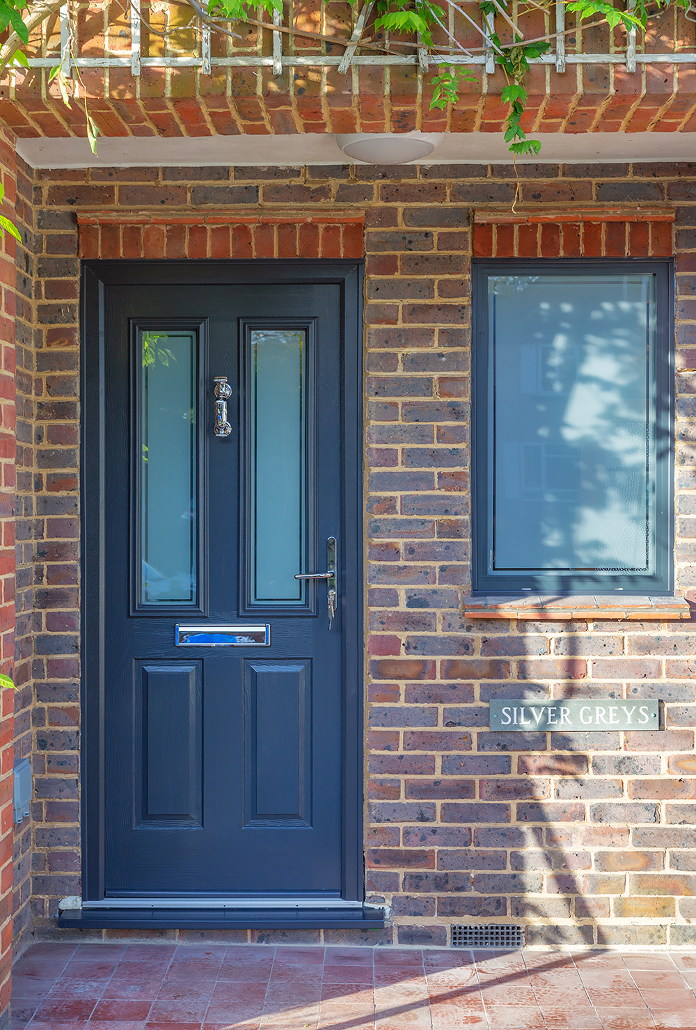Composite Front Door Anthracite Grey and side window Sheerwater Glass
